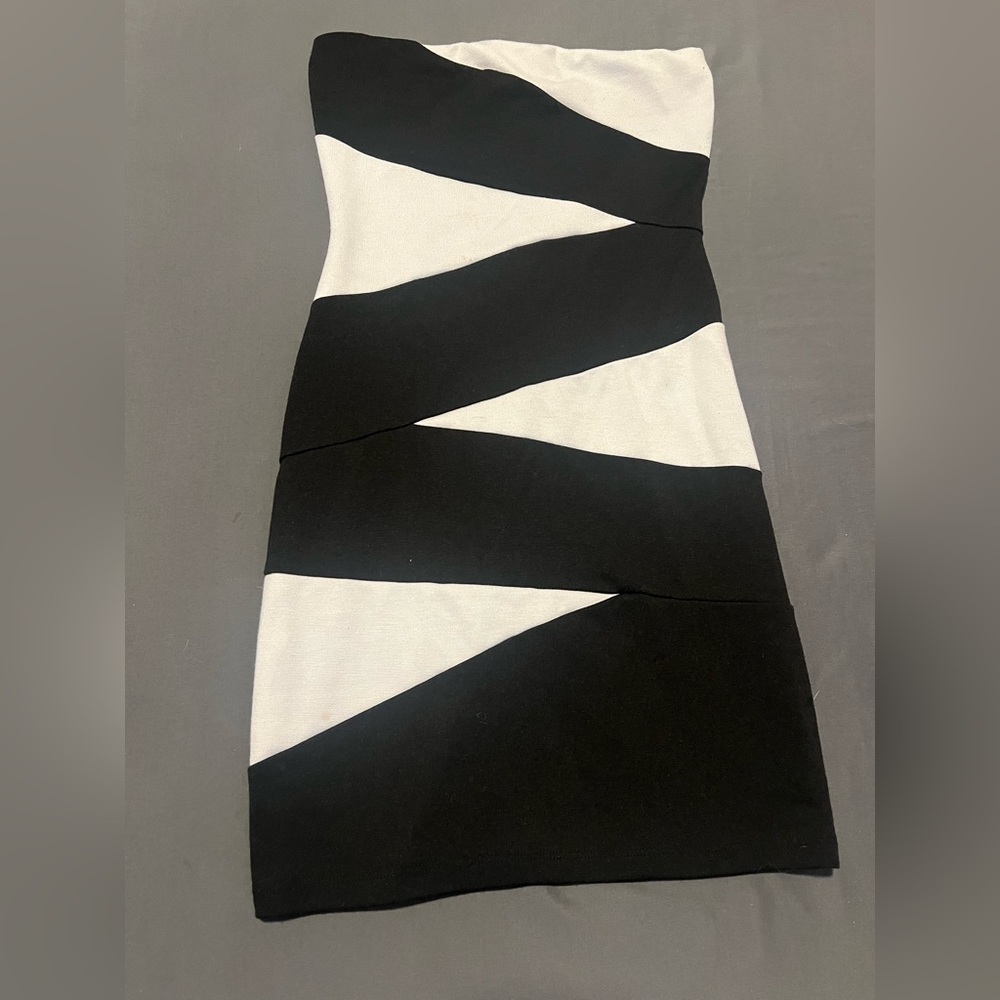 Black and white tube top dress